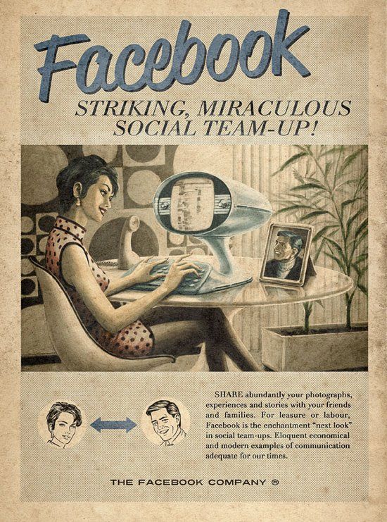 4 pubs vintage Facebook, YouTube, Skype et Twitter