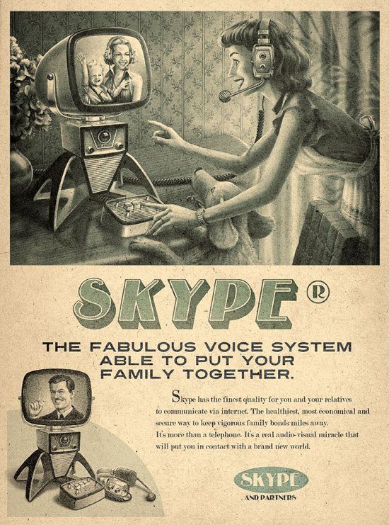 4 pubs vintage Facebook, YouTube, Skype et Twitter