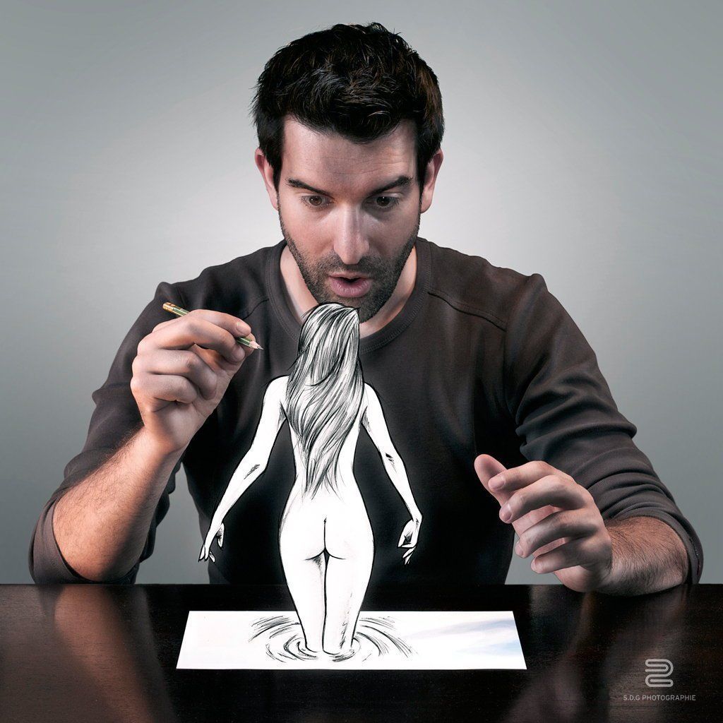 D’incroyables portraits mélangeant photos et dessins #17