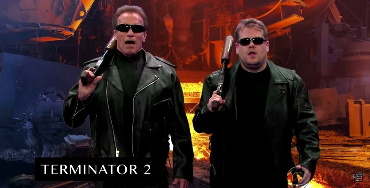 Arnold Schwarzenegger Terminator 2 gag comédie james corden the late show
