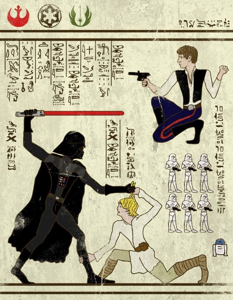 Dark Vador en famille et Han Solo en version hiéroglyphes - "Hero-Glyphic" par Josh Ln
