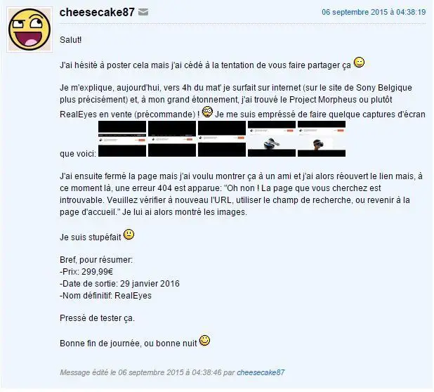 Projet Morpheus : Fuite de la part de Sony Belgique ou simple fake ?