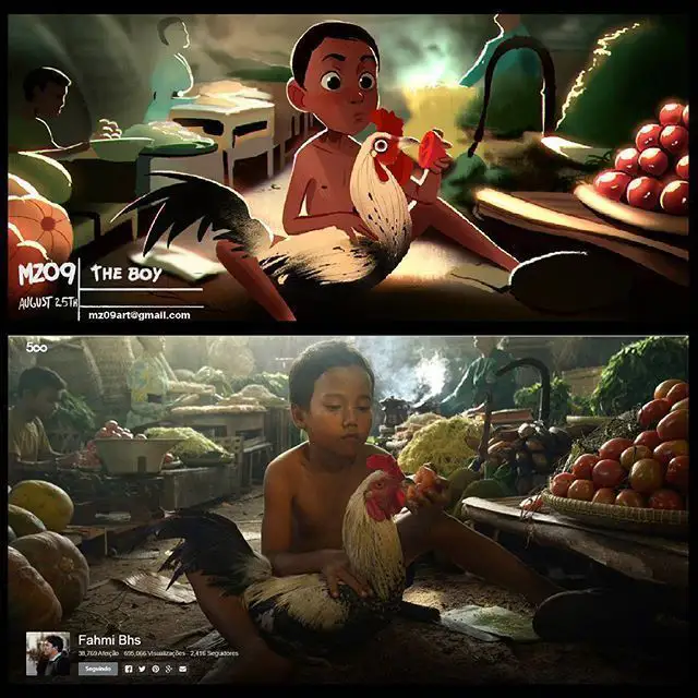 Il prend des photos de portait pour les reproduire en dessin
