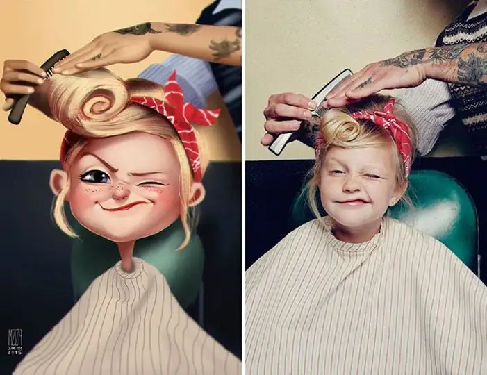 Il prend des photos de portait pour les reproduire en dessin