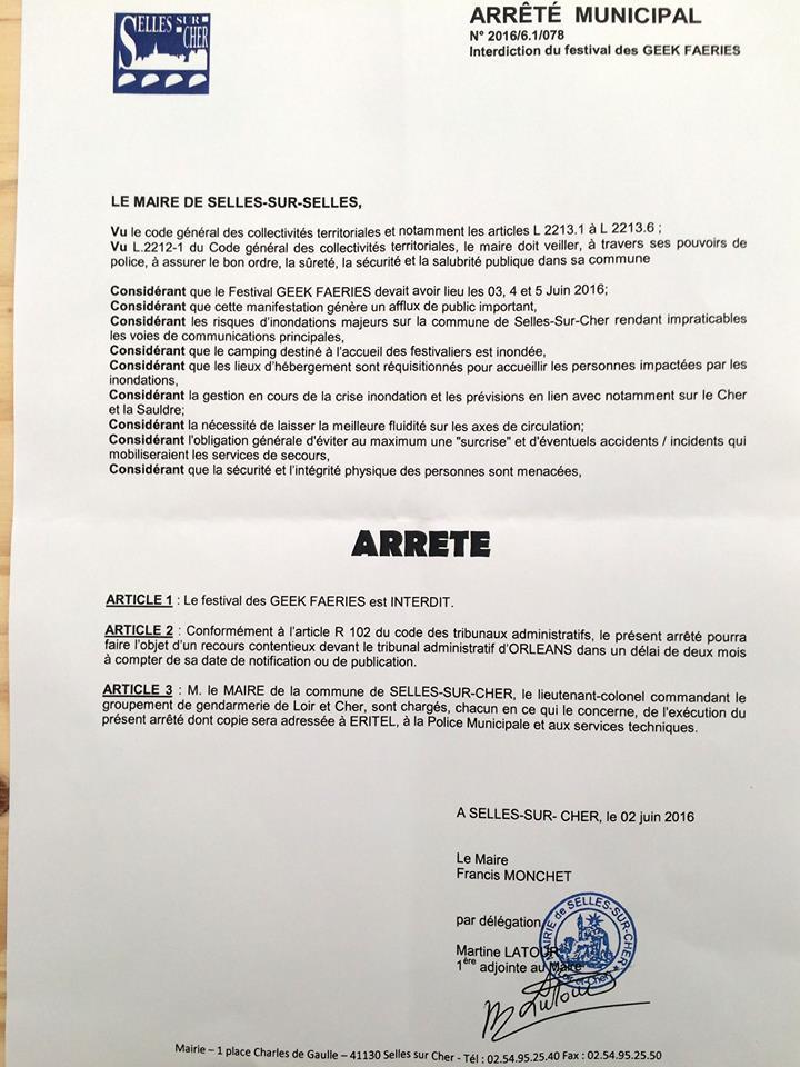 Les Geeks Faëries annulées à cause des inondations