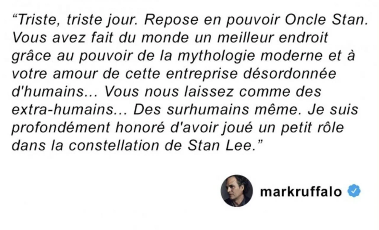 Mort de Stan Lee : les célébrités lui rendent hommage #3