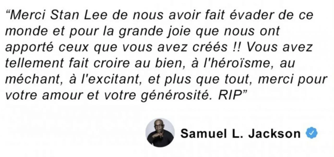Mort de Stan Lee : les célébrités lui rendent hommage #4