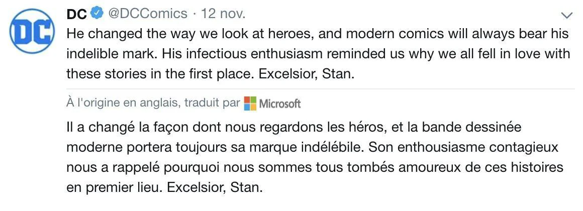Mort de Stan Lee : les célébrités lui rendent hommage #5