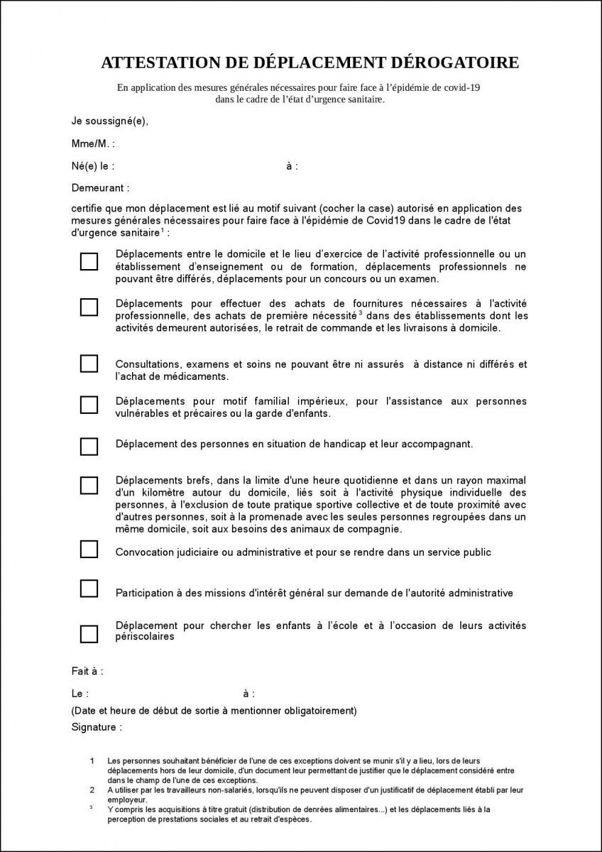 Télécharger les 3 nouvelles attestations de sortie pour le re-confinement