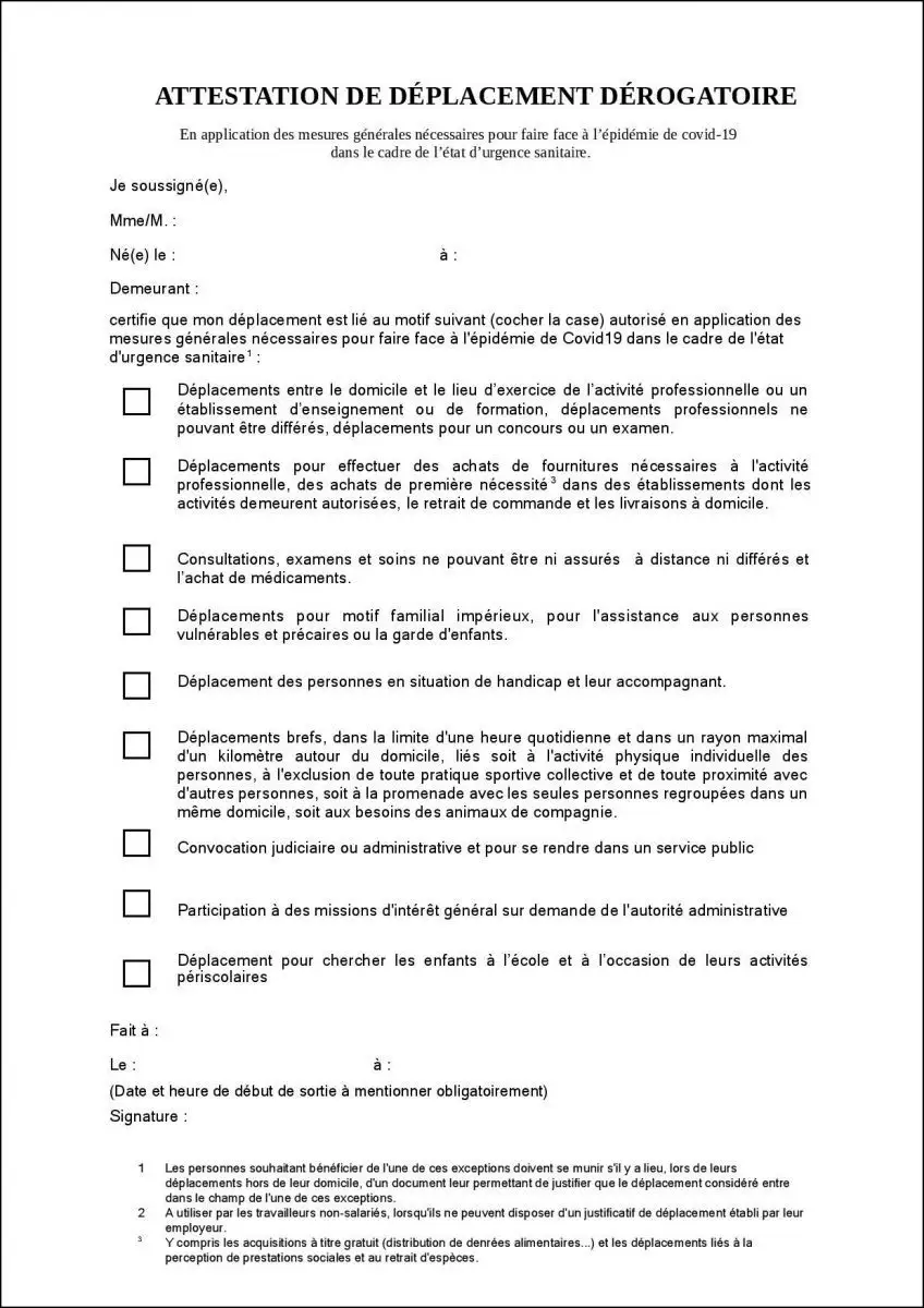 Télécharger les 3 nouvelles attestations de sortie pour le re-confinement
