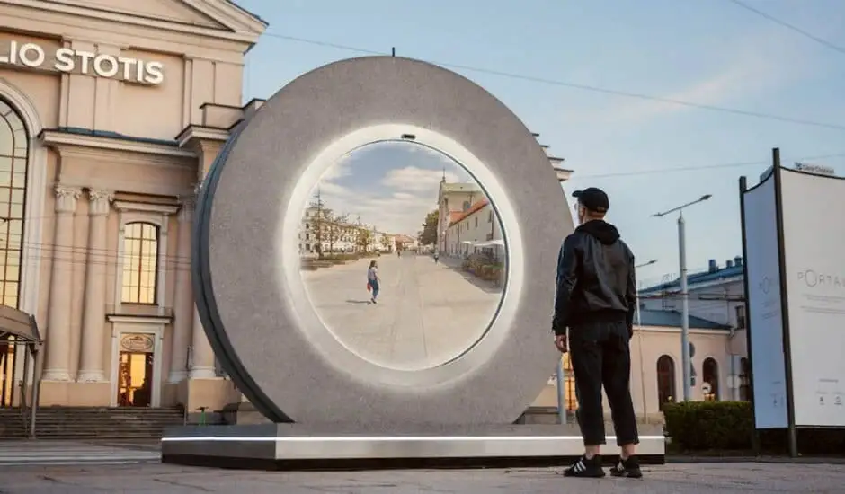 Ce portail interactif futuriste permet de connecter plusieurs villes entre elles