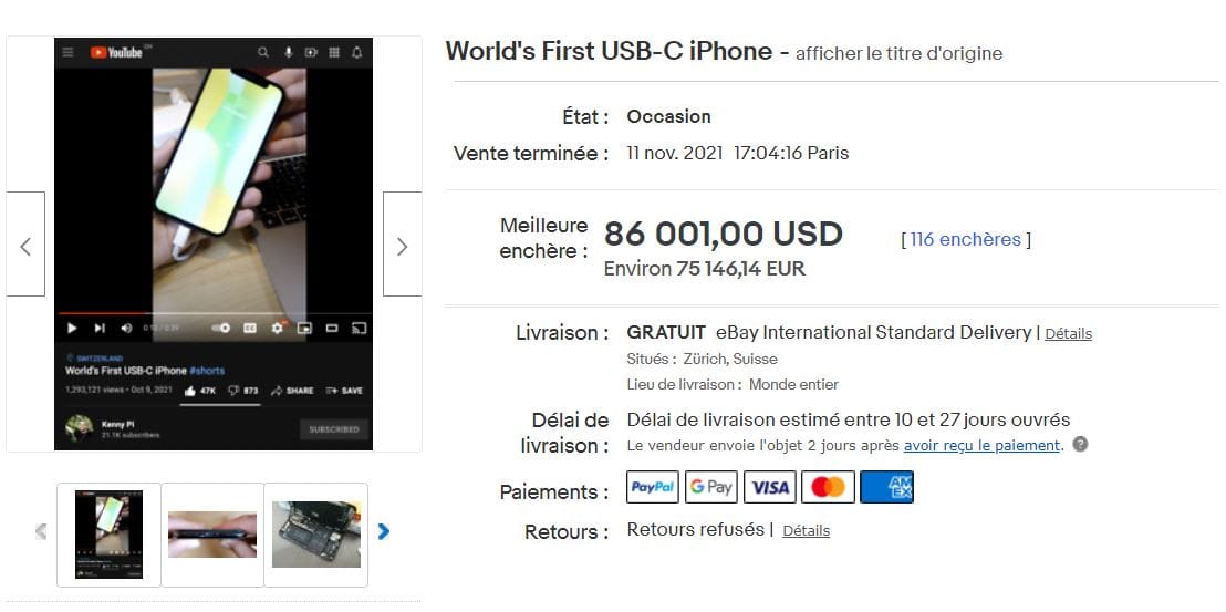 Le premier iPhone avec port USB-C s’est vendu 75.000 euros #9