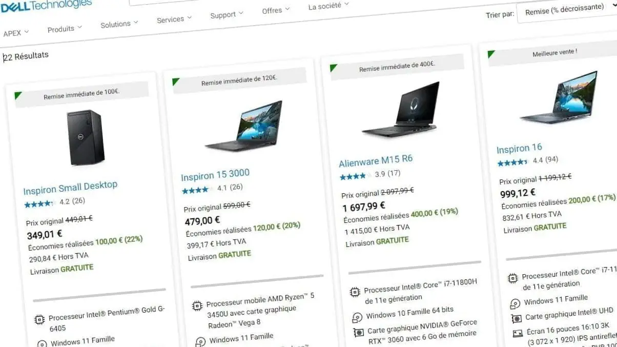4 PC portables DELL soldés -500€ avec 4,5% de cashback