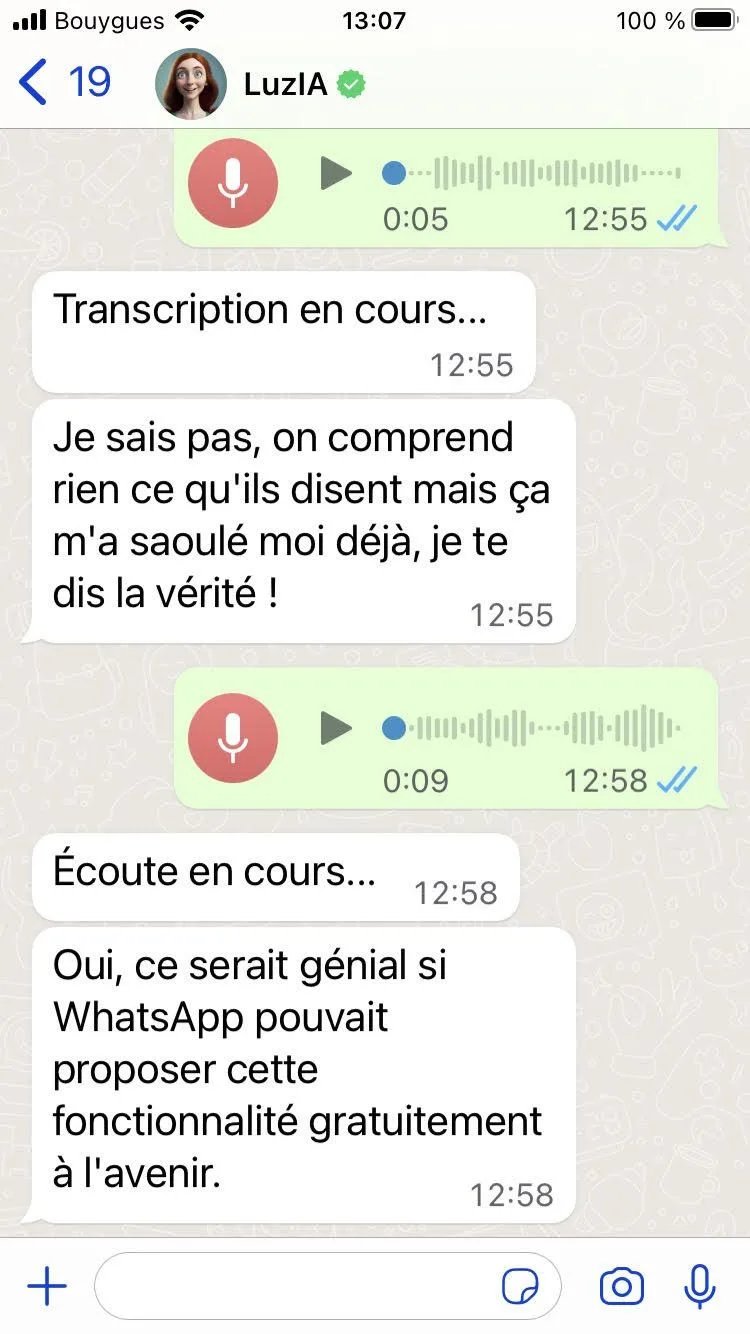 LuzIA permet de retranscrire les messages audios WhatsApp en messages texte #2